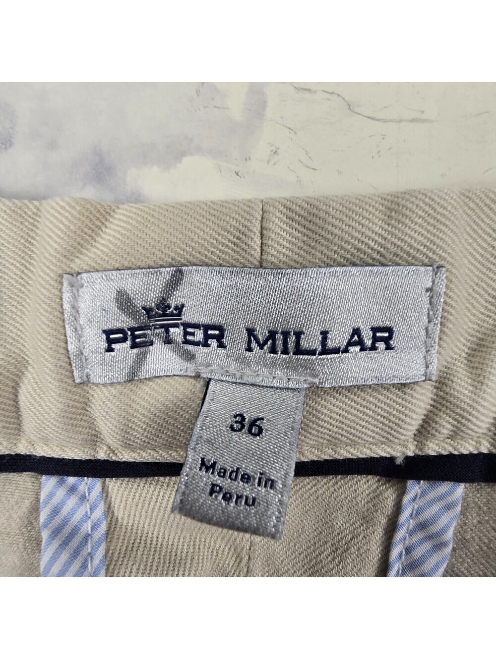 Peter Millar Pant Mens 36x27 Beige Pima Cotton Straight Chino - Picture 6 of 9